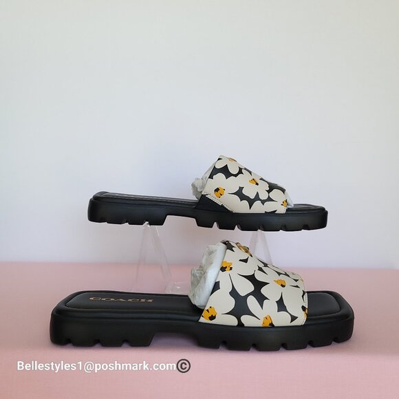 COACH Florence Smooth Leather Sandal With Flower Print –Chalk Multi -Size 8.5B⭐ - Picture 11 of 16